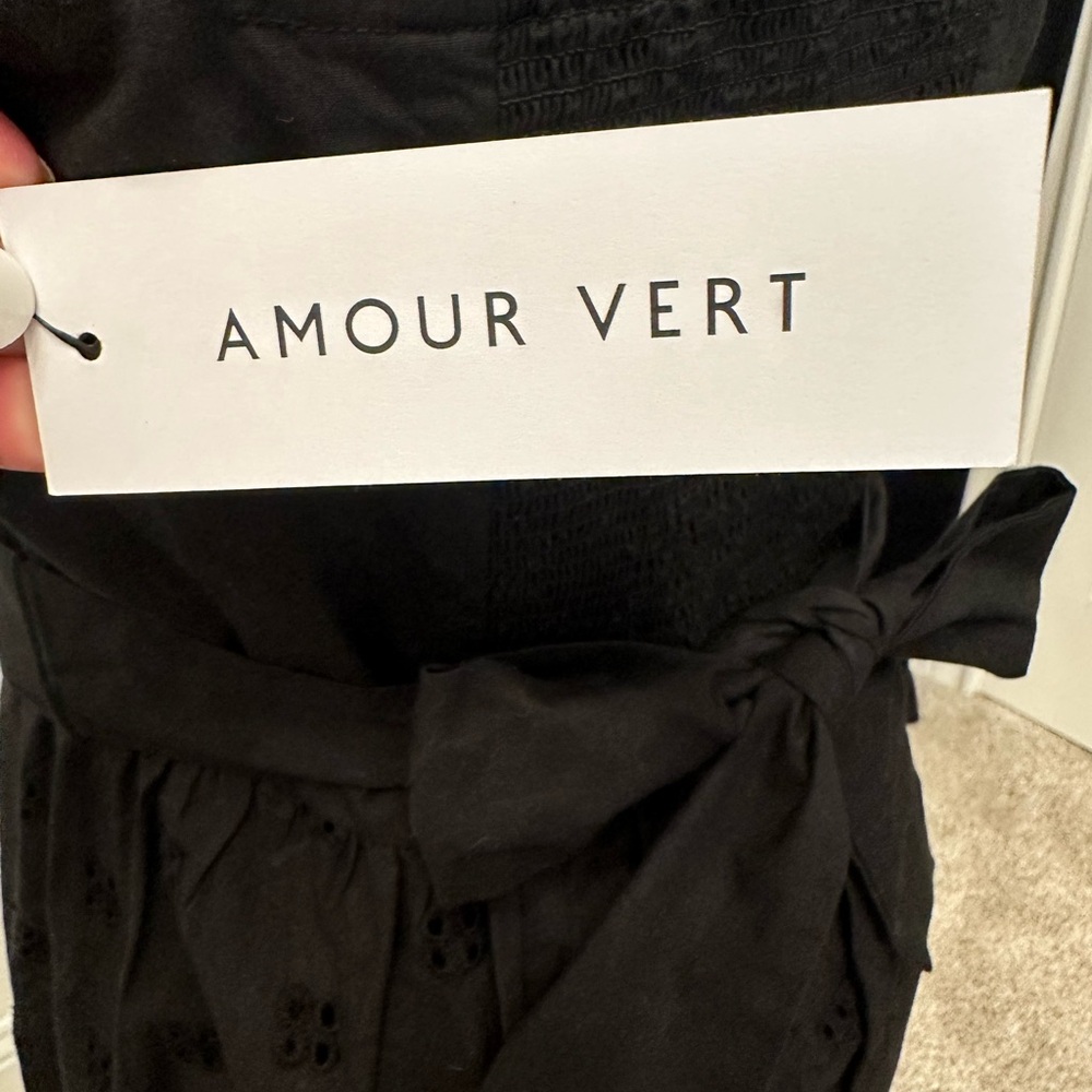 AMOUR VERT Irene Organic Cotton Eyelet Midi Dress Black Women Size XS NWT - Picture 15 of 16